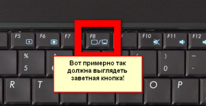 Вот так выглядит кнопка переключения между экраном ноутбука и проектором или монитором
